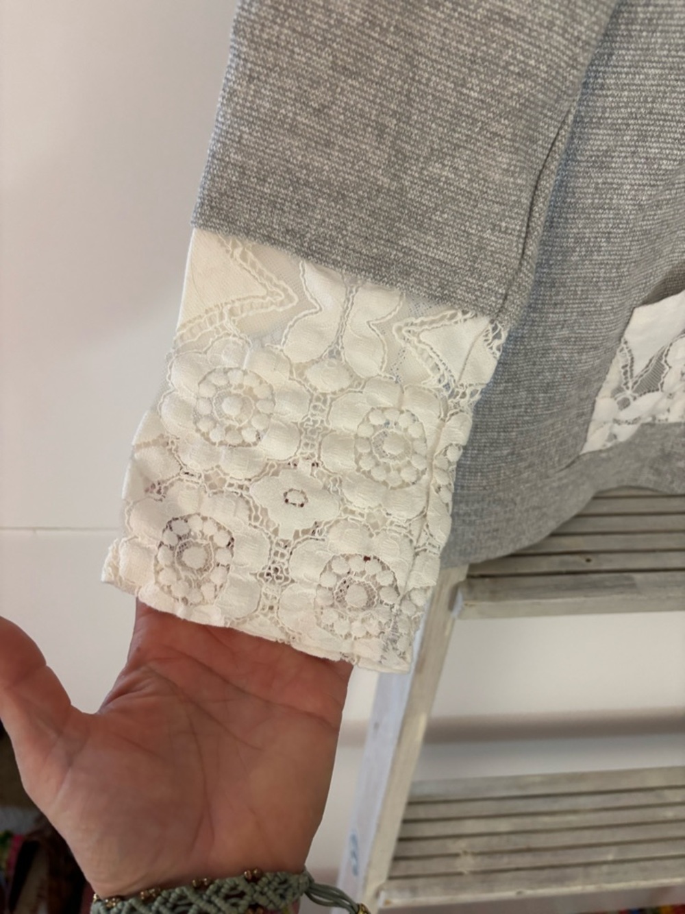 Doe & Rae women’s Med hoodie, lace, crochet, cottagecore, grandmacore, feminine - Picture 3 of 7